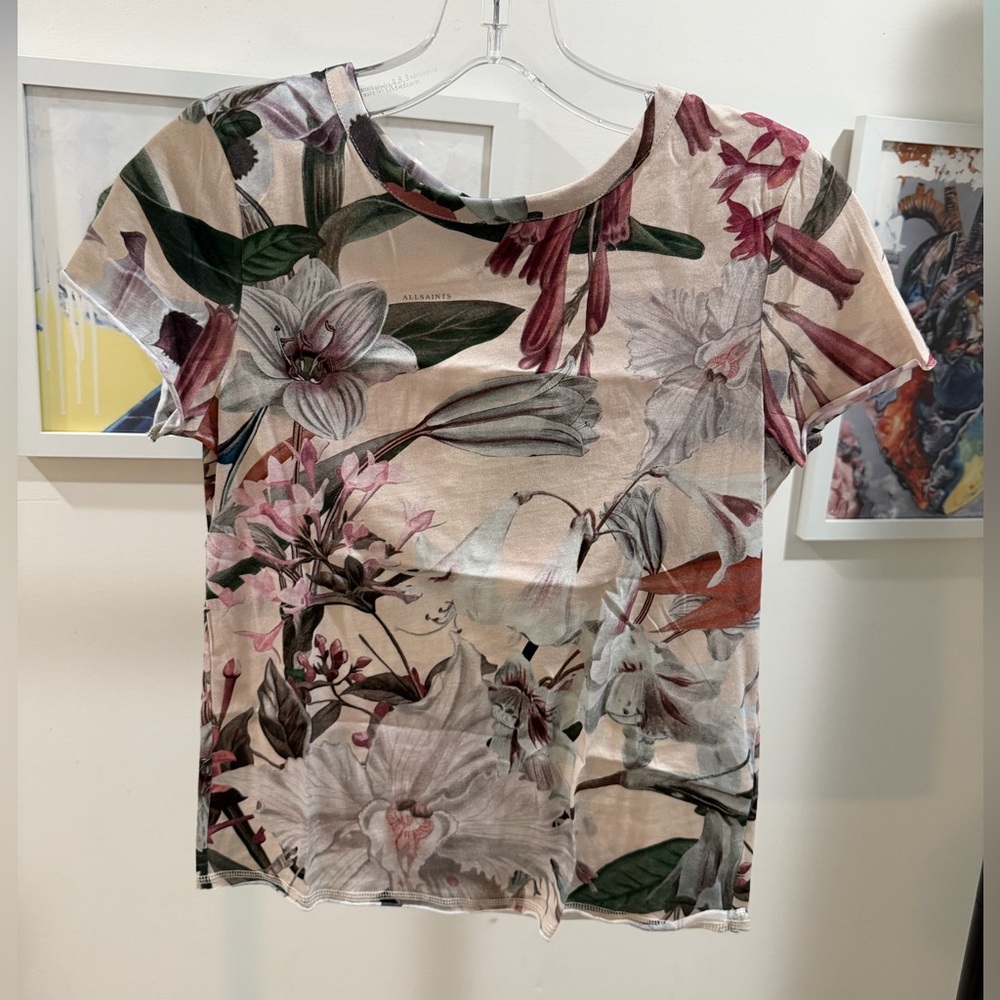 All Saints Multicolor Floral Bela Short Sleeve Top